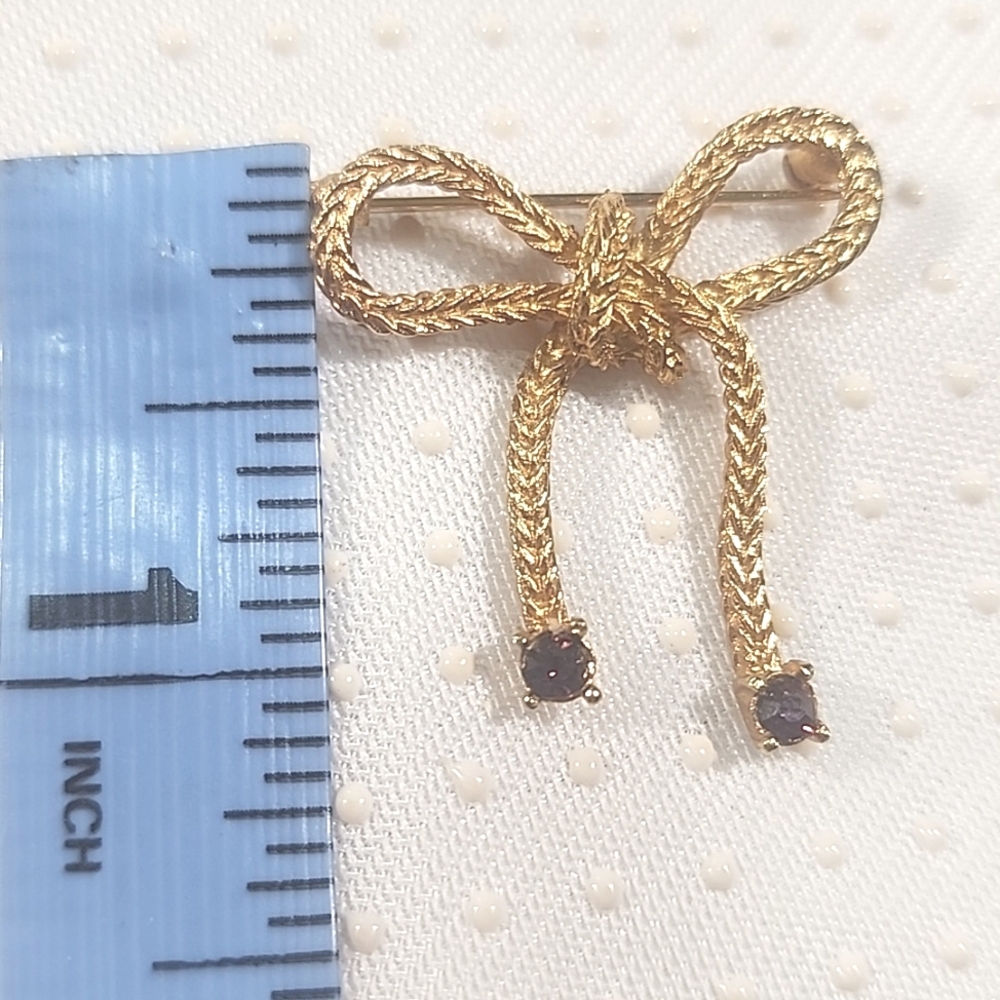Monet Bow Ribbon Love Knot Brooch Pin  with Purple Rhinestones. - Picture 5 of 5